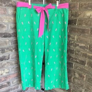 Lilly Pulitzer Pants Green Pink Capri Corduroy 14